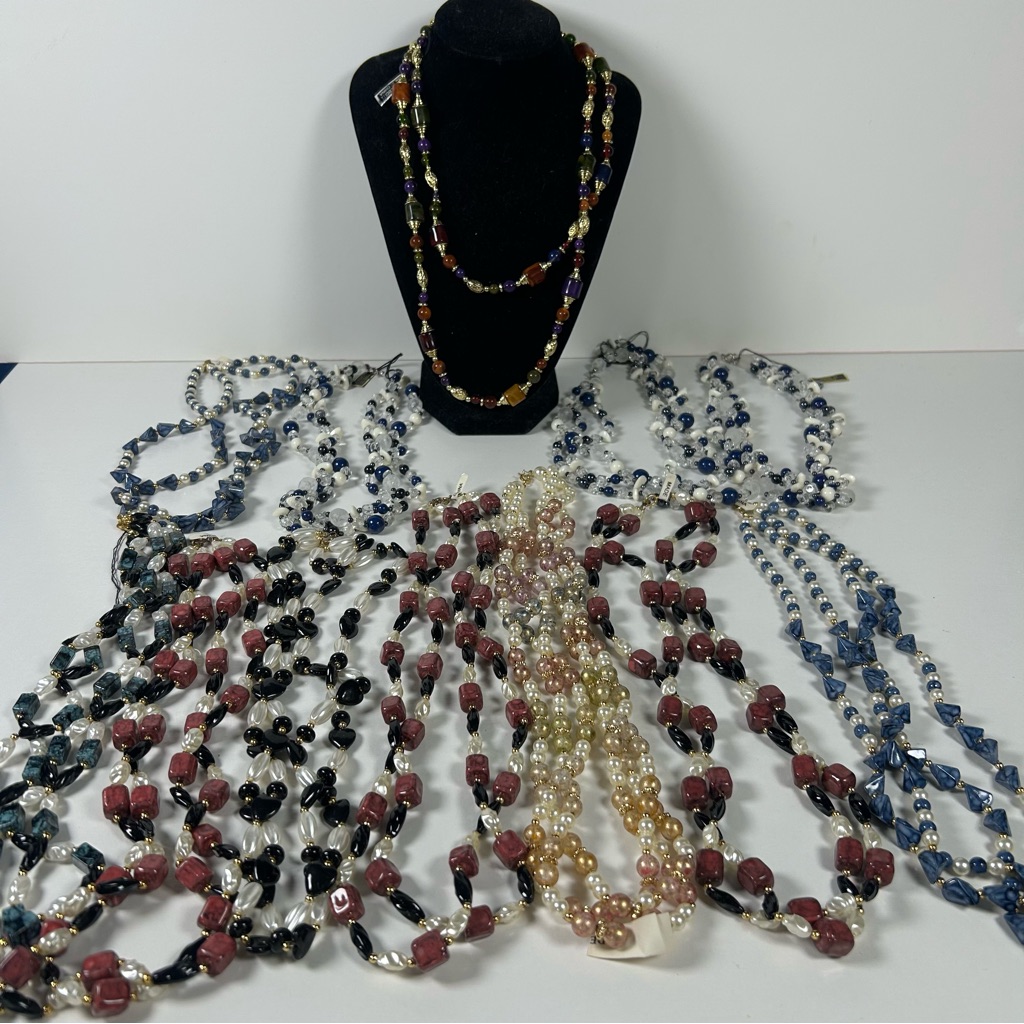 Faux Pearl Necklace Lot Of 12 Pieces Of 2/3 Colorful Strand Gold Clasp New Vtg